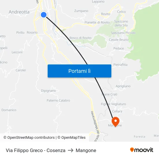 Via Filippo Greco - Cosenza to Mangone map