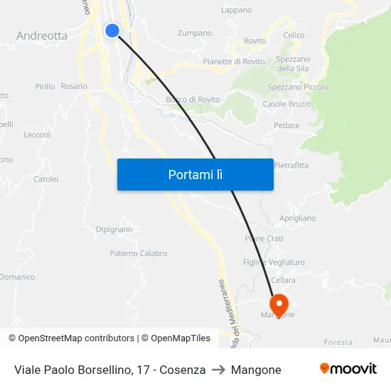 Viale Paolo Borsellino, 17 - Cosenza to Mangone map