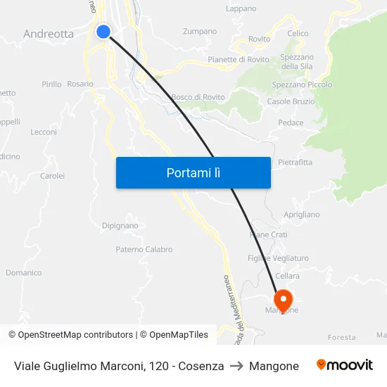 Viale Guglielmo Marconi, 120 - Cosenza to Mangone map
