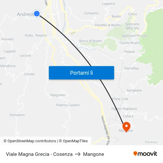 Viale Magna Grecia - Cosenza to Mangone map