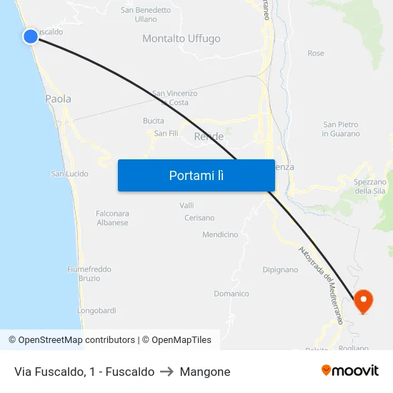Via Fuscaldo, 1 - Fuscaldo to Mangone map