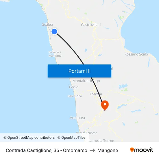 Contrada Castiglione, 36 - Orsomarso to Mangone map