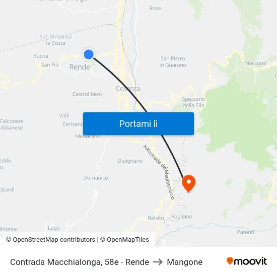 Contrada Macchialonga, 58e - Rende to Mangone map