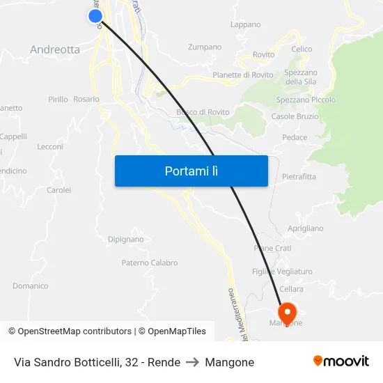 Via Sandro Botticelli, 32 - Rende to Mangone map