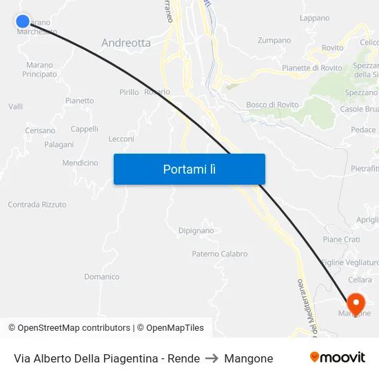 Via Alberto Della Piagentina - Rende to Mangone map