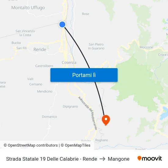 Strada Statale 19 Delle Calabrie - Rende to Mangone map