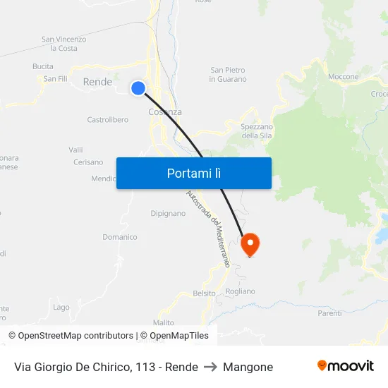 Via Giorgio De Chirico, 113 - Rende to Mangone map