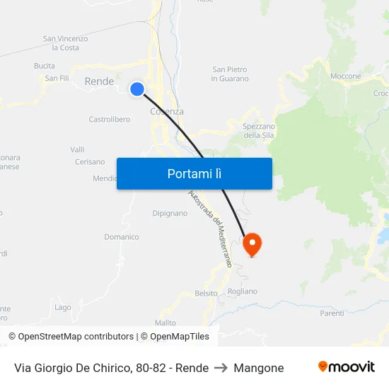 Via Giorgio De Chirico, 80-82 - Rende to Mangone map