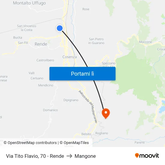 Via Tito Flavio, 70 - Rende to Mangone map