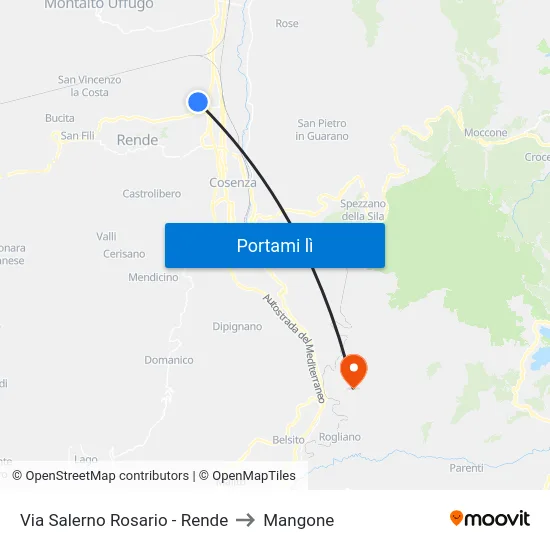 Via Salerno Rosario - Rende to Mangone map