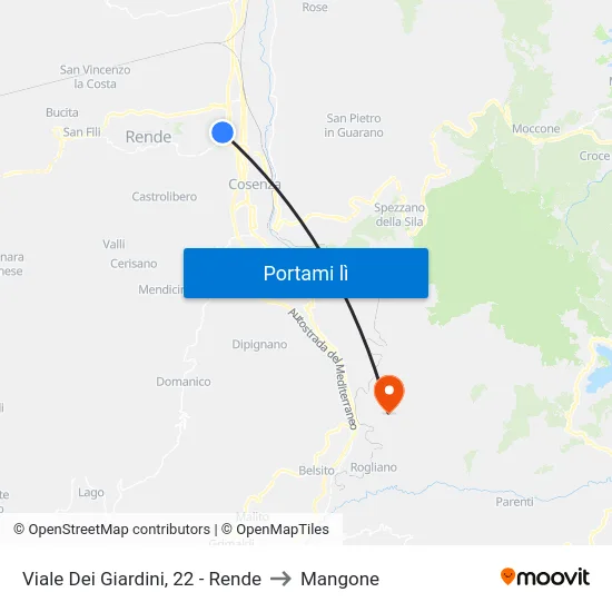 Viale Dei Giardini, 22 - Rende to Mangone map