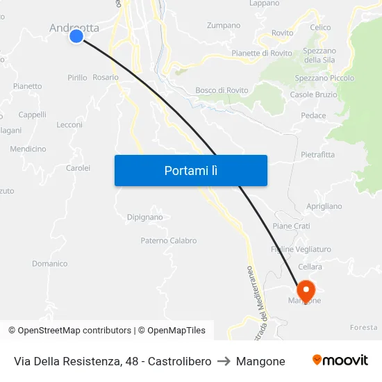 Via Della Resistenza, 48 - Castrolibero to Mangone map