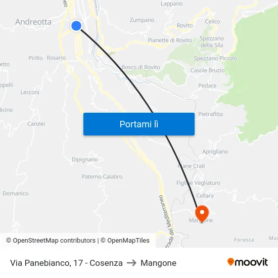 Via Panebianco, 17 - Cosenza to Mangone map