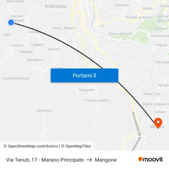 Via Tenuti, 17 - Marano Principato to Mangone map