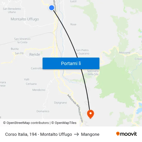 Corso Italia, 194 - Montalto Uffugo to Mangone map