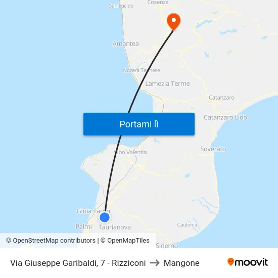 Via Giuseppe Garibaldi, 7 - Rizziconi to Mangone map