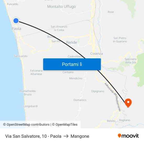 Via San Salvatore, 10 - Paola to Mangone map