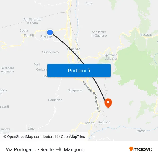 Via Portogallo - Rende to Mangone map