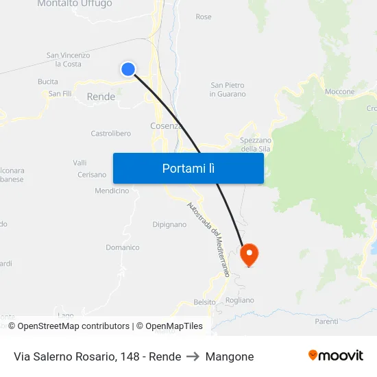 Via Salerno Rosario, 148 - Rende to Mangone map