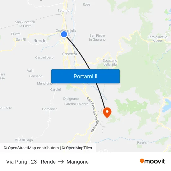 Via Parigi, 23 - Rende to Mangone map