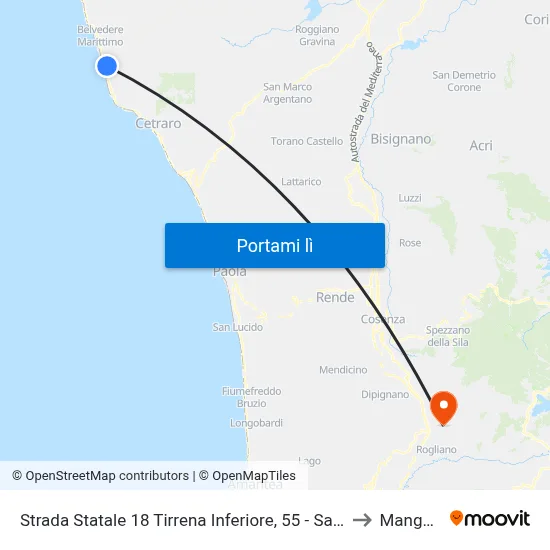 Strada Statale 18 Tirrena Inferiore, 55 - Sangineto to Mangone map