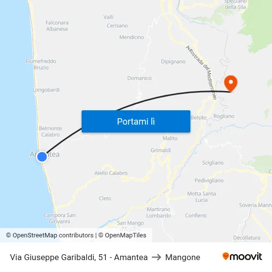 Via Giuseppe Garibaldi, 51 - Amantea to Mangone map