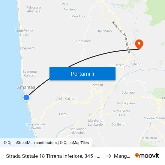 Strada Statale 18 Tirrena Inferiore, 345 - Amantea to Mangone map