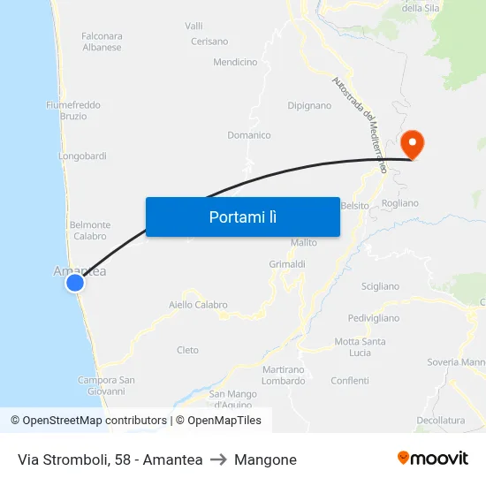 Via Stromboli, 58 - Amantea to Mangone map