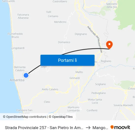 Strada Provinciale 257 - San Pietro In Amantea to Mangone map
