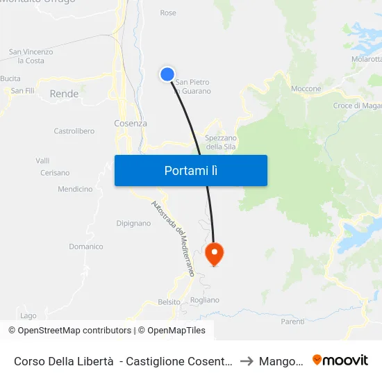 Corso Della Libertà  - Castiglione Cosentino to Mangone map