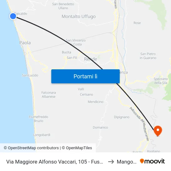 Via Maggiore Alfonso Vaccari, 105 - Fuscaldo to Mangone map