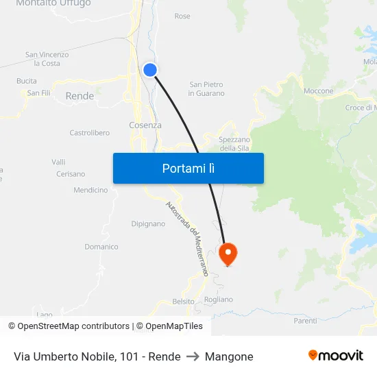 Via Umberto Nobile, 101 - Rende to Mangone map