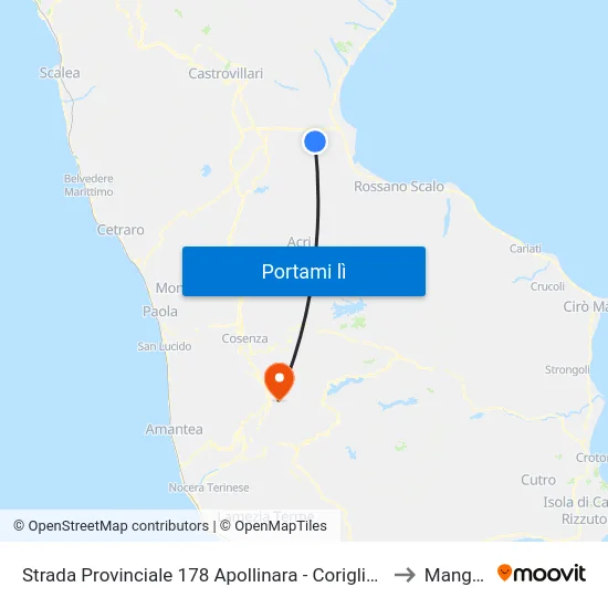 Strada Provinciale 178 Apollinara  - Corigliano Calabro to Mangone map