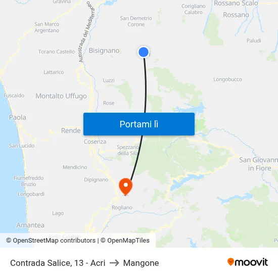 Contrada  Salice, 13 - Acri to Mangone map