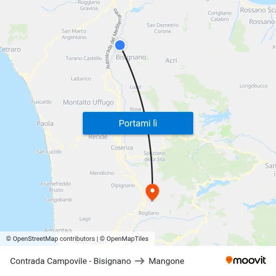 Contrada Campovile - Bisignano to Mangone map