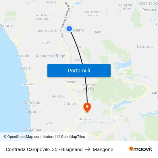 Contrada  Campovile, 35 - Bisignano to Mangone map