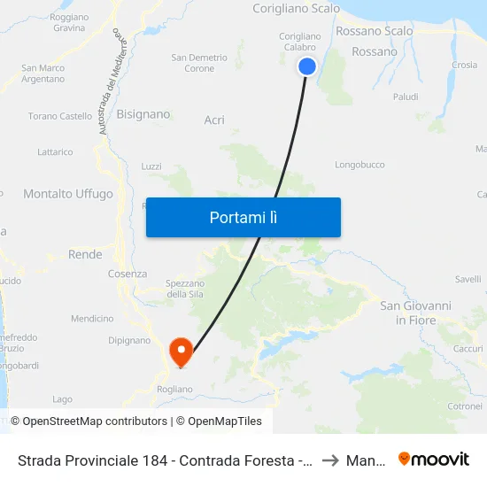 Strada Provinciale 184 - Contrada Foresta - Corigliano Calabro to Mangone map