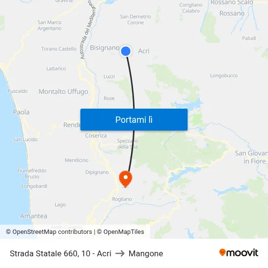 Strada Statale 660, 10 - Acri to Mangone map
