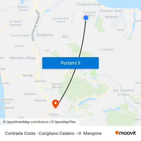 Contrada Costa - Corigliano Calabro to Mangone map