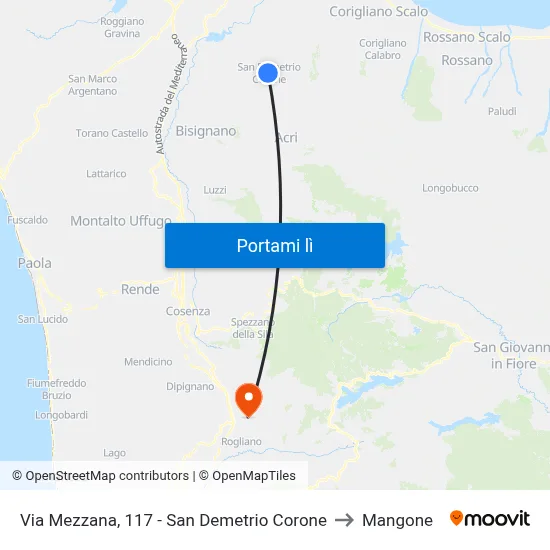 Via  Mezzana, 117 - San Demetrio Corone to Mangone map