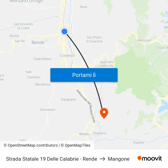 Strada Statale 19 Delle Calabrie - Rende to Mangone map