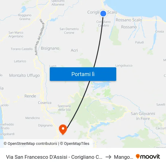 Via  San Francesco D'Assisi - Corigliano Calabro to Mangone map