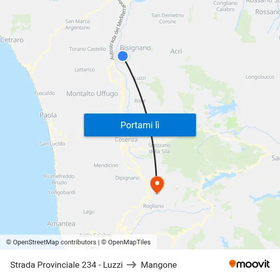 Strada Provinciale 234  - Luzzi to Mangone map