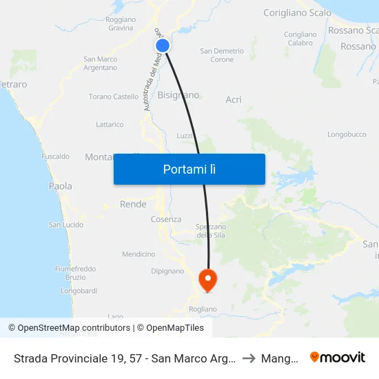 Strada Provinciale 19, 57 - San Marco Argentano to Mangone map