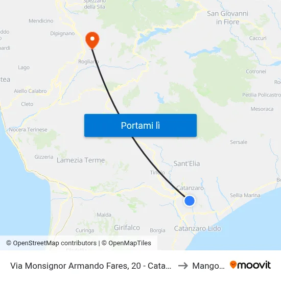 Via Monsignor Armando Fares, 20 - Catanzaro to Mangone map