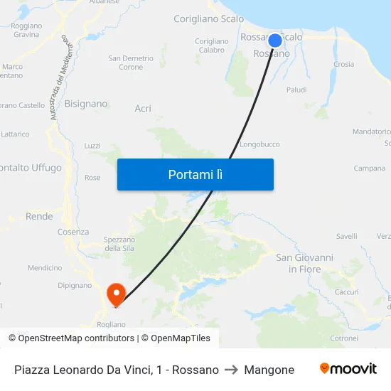 Piazza Leonardo Da Vinci, 1 - Rossano to Mangone map