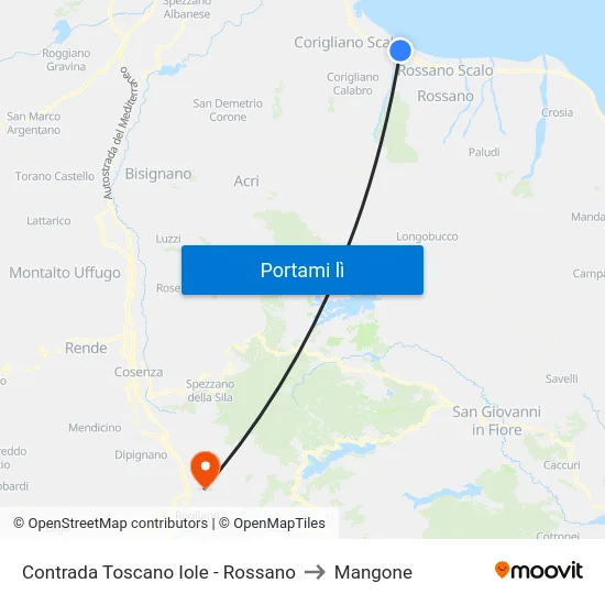 Contrada Toscano Iole - Rossano to Mangone map