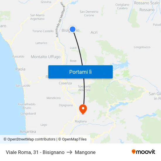 Viale Roma, 31 - Bisignano to Mangone map