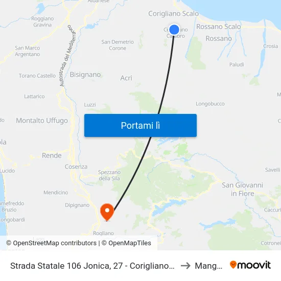 Strada Statale 106 Jonica, 27 - Corigliano-Rossano to Mangone map