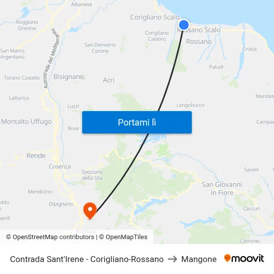 Contrada Sant'Irene - Corigliano-Rossano to Mangone map